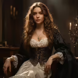 a woman in a white dress wearing black clothes