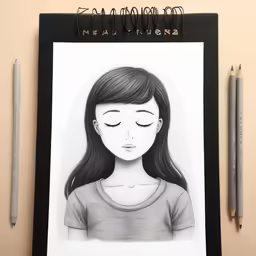 a drawing of a girl with long hair and closed eyes