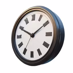 a large wall clock with roman numerals and a brown frame