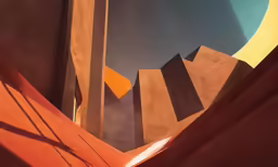 a colorful building sits in a desert with steeps