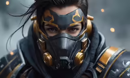 a close up of a person with a muzzle