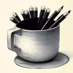 pencils are in the cup while there is something on top