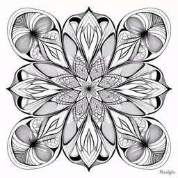 a black and white drawing of flowers,a circular flower design drawn by hand with an ink pen,a circular flower ornament that appears to be an intricate motif,the top view of a drawing, showing the details in it,a black and white drawing with lines in the shape of an abstract flower