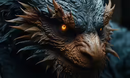 closeup of the face of a creature from a game of thrones