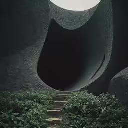 the path to nowhere is surrounded by concrete rock structures