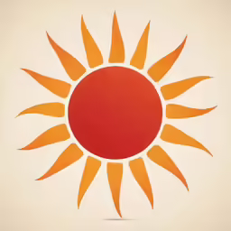 a red and yellow sun on white background