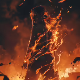 the person is standing in front of flames