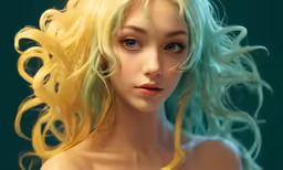 a pretty blonde female with green hair