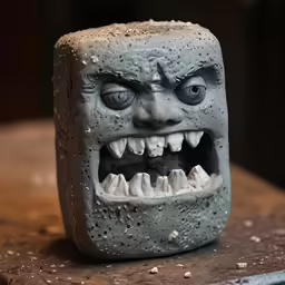 a statue with a fake face and teeth