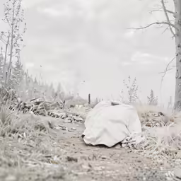 white fabric covering a covering itself sitting in the middle of a forest