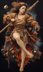 a girl with an ax poses in a photograph