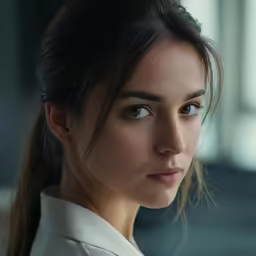 an attractive young woman with blue eyes in a close up photo
