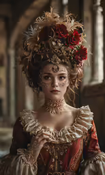 woman with floral face makeup wearing dress and hair