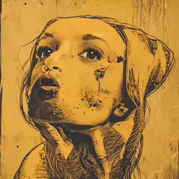 there is a painting on the wall that has a girl with a dog on it