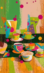 a number of bowls and dishes on a table