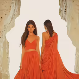 a pair of women with one standing behind the other