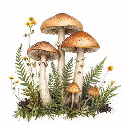 a drawing of mushrooms on a white background