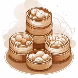 three stacks of dimed down chinese bread illustration by steve clatton