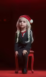 a little girl in a santa claus hat