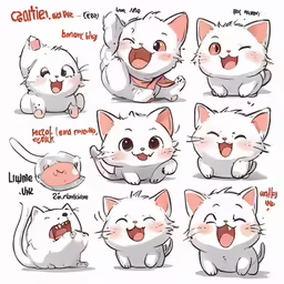 a group of cats with various expressions