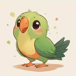 a green bird with large eyes sitting down