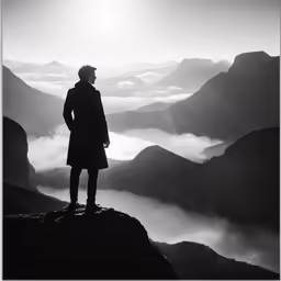 man standing on top of a mountain looking out over the mountains