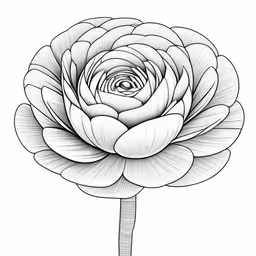 a black and white drawing of a large flower,the drawing of a flower with lines in it,the outline of a flower that is drawn on a white background,an abstract flower that is black and white,a flower drawing done in black and white with pen