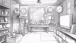 a room that is full of clocks and furniture