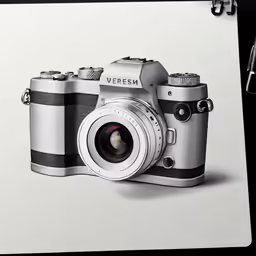 a camera is seen with a pen on it