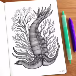 a black and white image of a sea creature,this is an illustration of a sea animal that i made