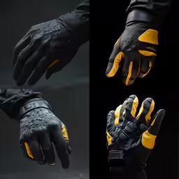three photos of the same glove and hands