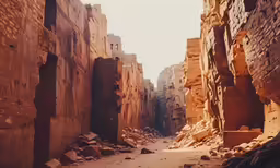 a narrow street with many blocks of stone