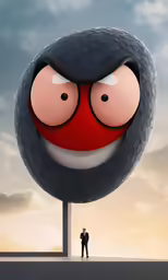 a man is standing in front of a big cartoonish ball