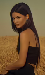 a woman sitting on the ground in a field