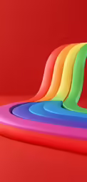 three rainbow colored plates that are stacked on top of each other