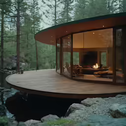 a cabin that has been built into the woods