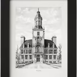 a drawing of a castle that looks like a building