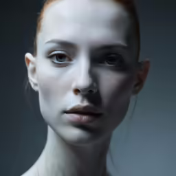 a young woman with red hair and blue eyes