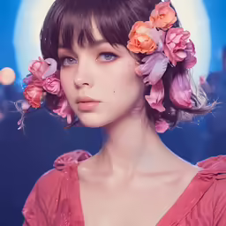 a young girl with flowers in her hair