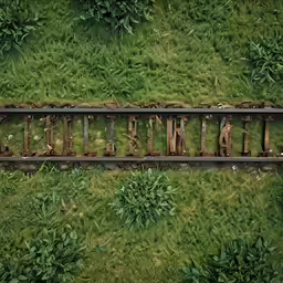 some rusted railroad tracks sitting in the grass