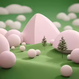 white, pink and green mountains surrounded by trees