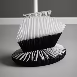 white and black fan design objects with circular base