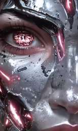 a woman with red eye with lots of silver