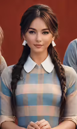 a woman wearing braids and a dress standing outside