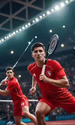 two tennis players holding rackets during a game