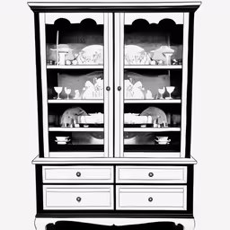 a cabinet with two glass doors and two drawers