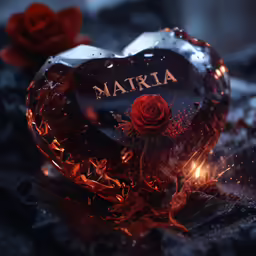 the rose is in the heart shaped glass