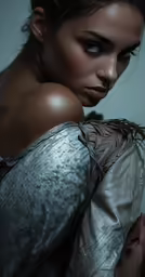 an artistic image of a woman wearing silver clothing