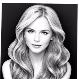 a black and white photo of a blonde woman