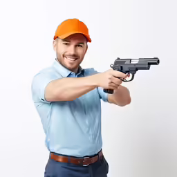 a man in an orange hat holding a gun